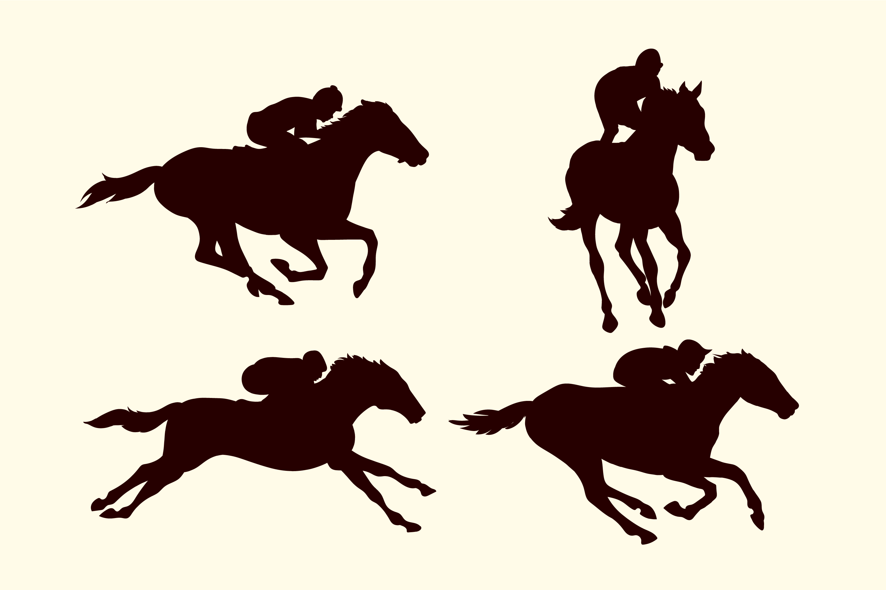 Different horse riding silhouettes